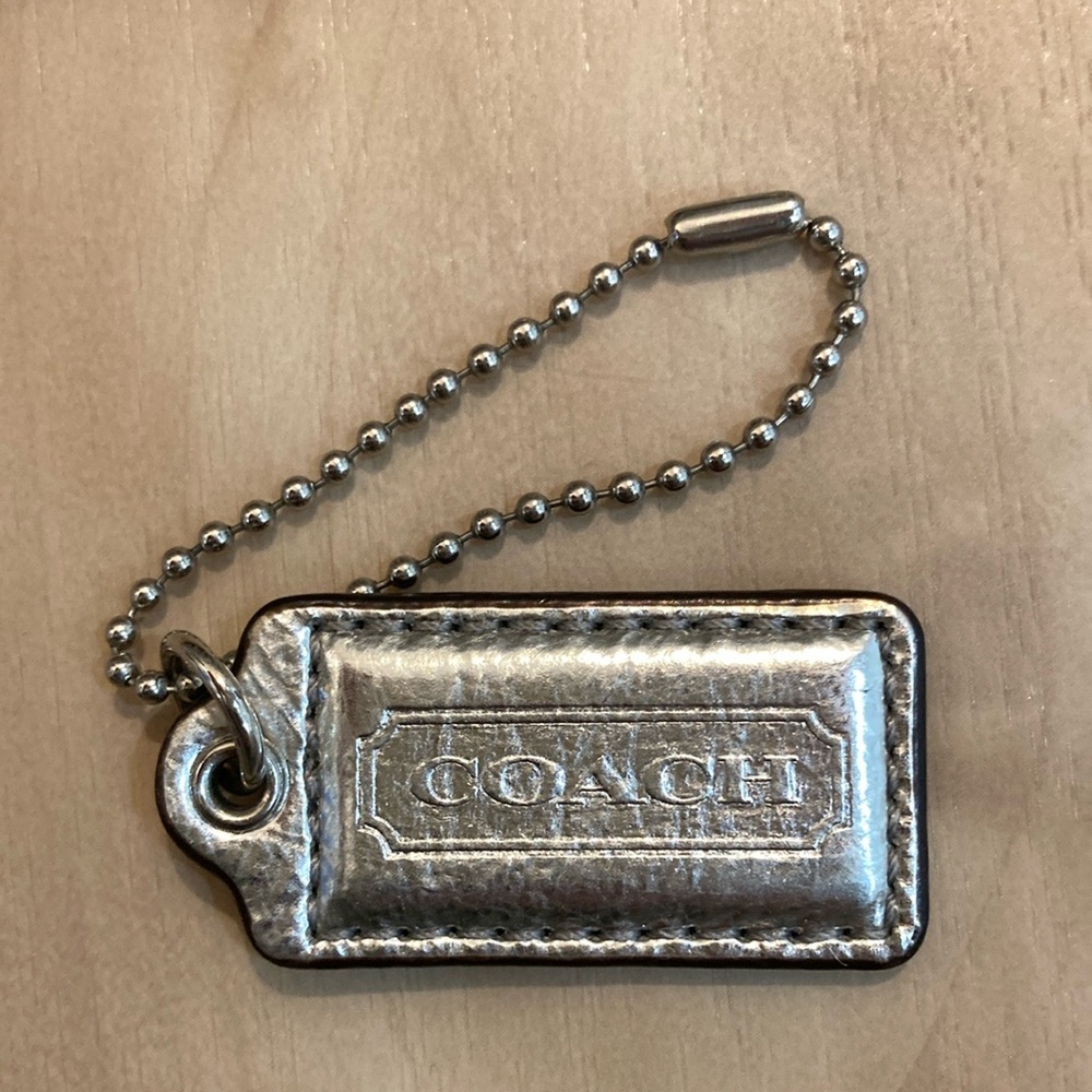 Silver metallic leather Coach key chain